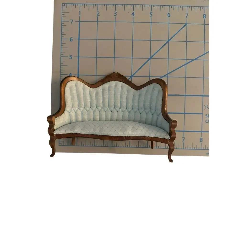 1:12 Vintage Victorian Light Blue Sofa Settee Dollhouse Miniature Furniture